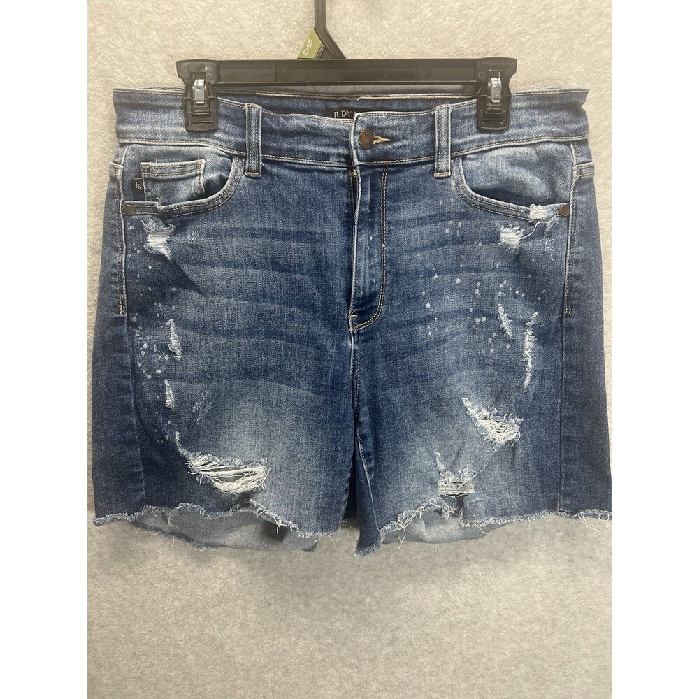 Judy Blue Denim  Shorts High Waist Distressed Frayed Hem Paint Splatter 1XL